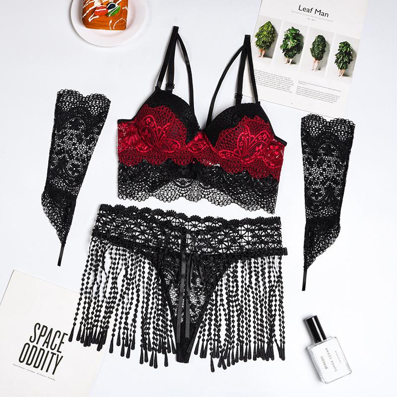 Plus Size Lace Tassel Lingerie Set - European & American Seductive Sleepwear