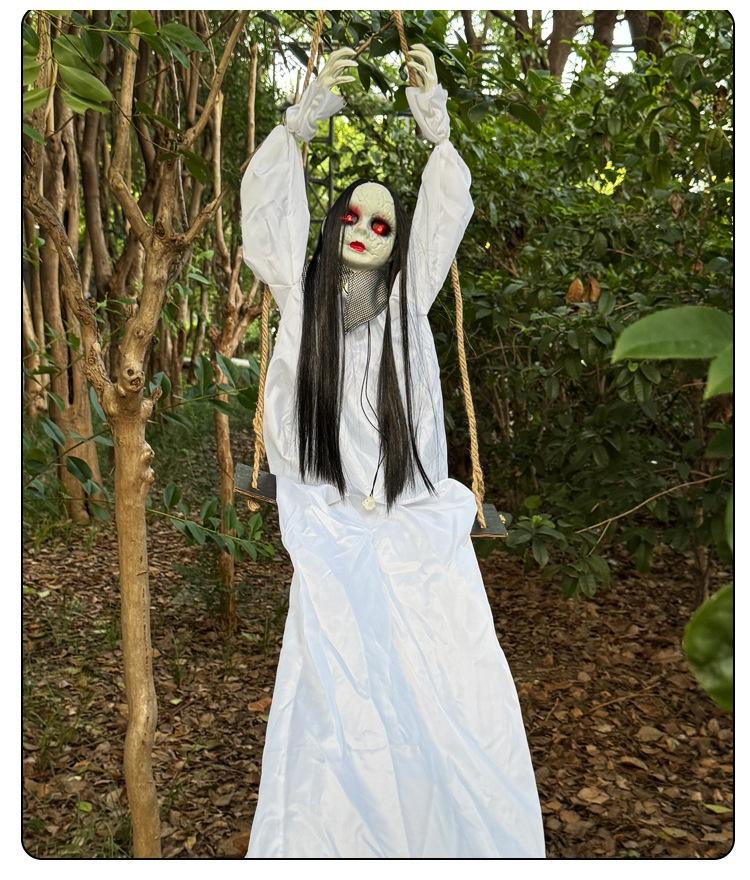 Luminous Decorations Halloween Swing Little Girl Hanging Ghost Pendant Haunted House Electric Voice Controlled Prop Horror
