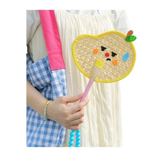 Cartoon Handmade Weaving Fan Bear Butterfly Dog Pumpkin Shell Mango Shape Woven Hand Fan Summer Handheld Cooling Fan Mango