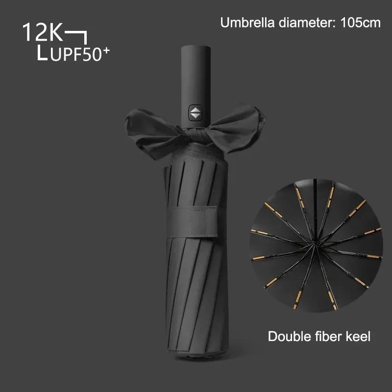 48 Bone Fully Automatic Super Strong Windproof Umbrella Uv Protection Folding Parasol Reinforced Rainproof Large Size Parasol