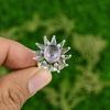 925 Silver Natural African Amethyst Stackable Flower Adjustable Ring