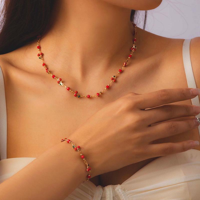 European American High-End Heart Flower Beaded Necklace & Girlish Flower Choker Set