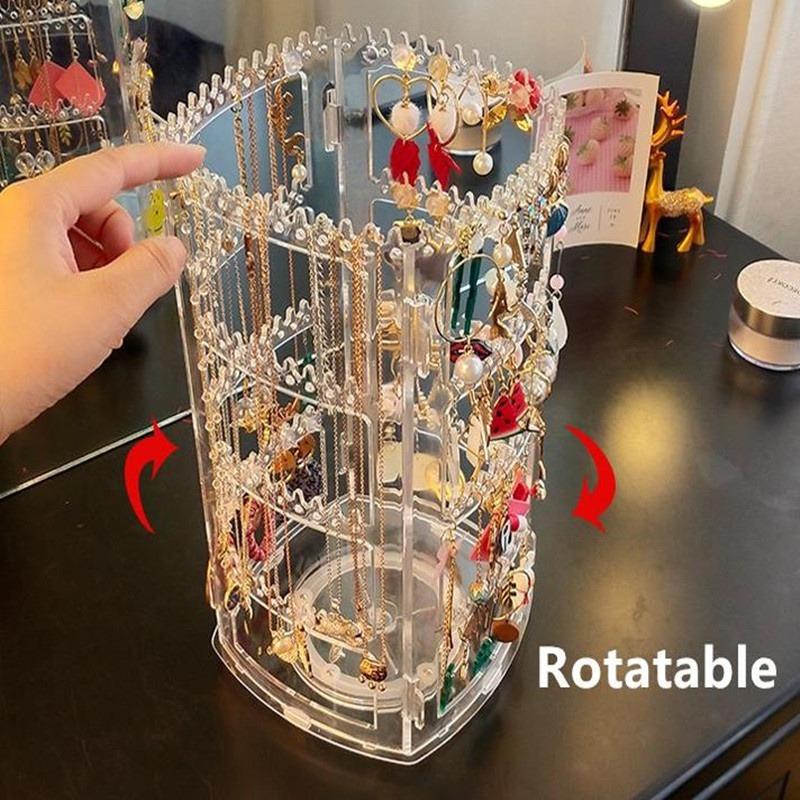 Earrings Jewelry Box Display Frame Rotating Large-capacity Multi-layer Transparent Axle Hanging Earrings Necklace Shelf.