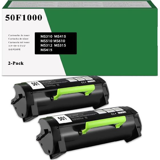 50F1000 Toner Cartridge Black 2-Pack High Yield Replacement for 50F1000 50F1H00 Toner Compatible with MS310 MS312 MS315 MS410 MS415 MS510 MS610
