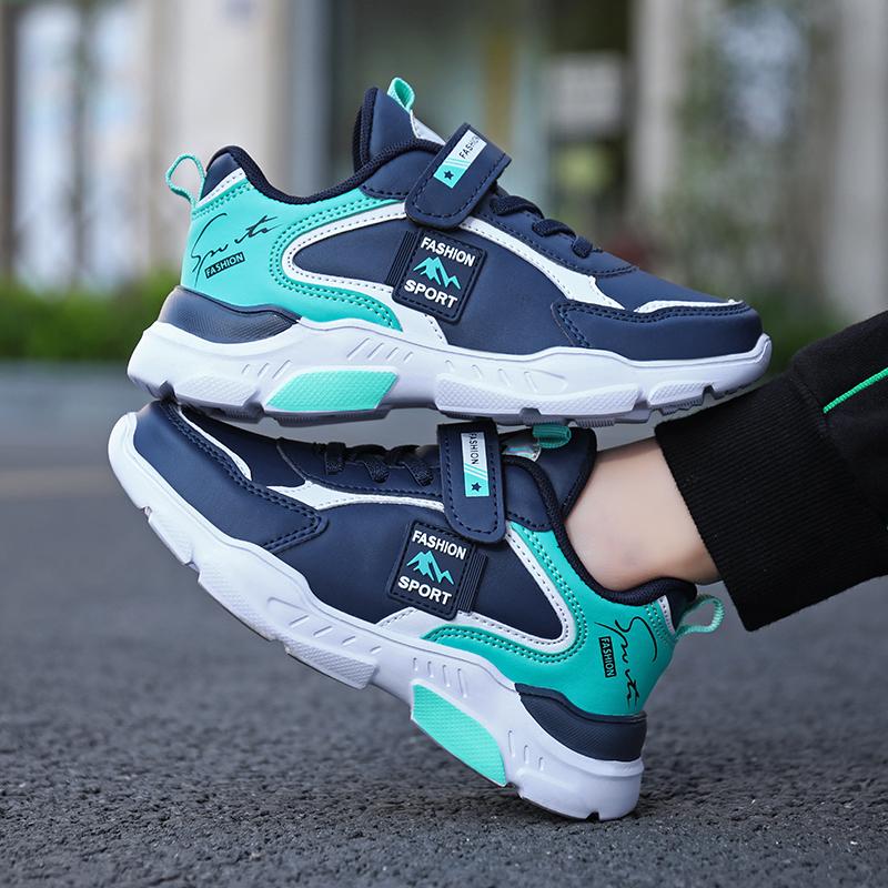 Boys Running Sports Shoes Girls Elastic Casual Sneakers PU Leather Jogging Shoes for Kids Outdoor Sneakers