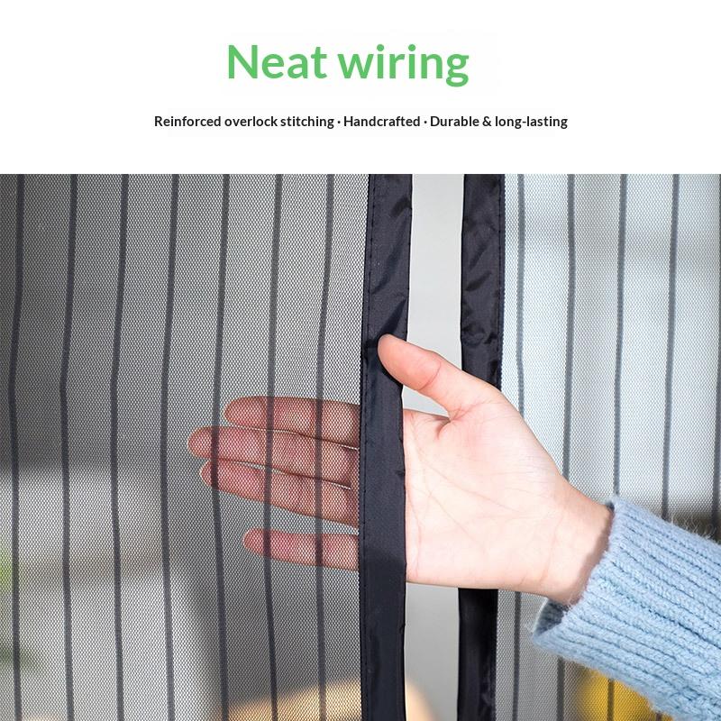 Magnetic Screen Door Mesh Curtain Mosquito Net Bug Hands Free Partition Mute Striped Door Curtain Bedroom Ventilation