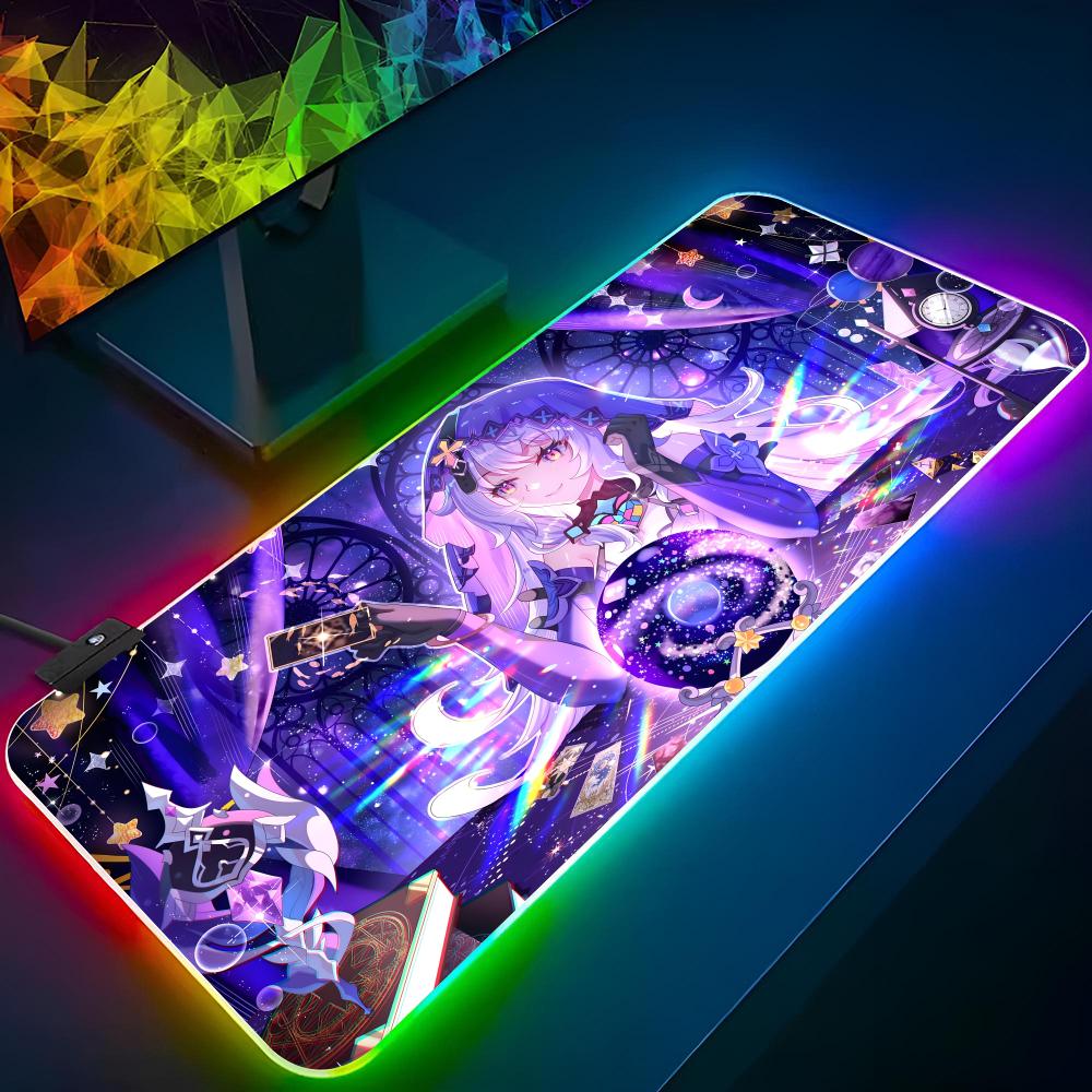 Black Swan Honkai Star Rail Cartoon Mouse Pad Gaming Rgb Mousepad Backlit Keyboard Gamer Girl Xxl Laptop Mat Table Pads Deskpad