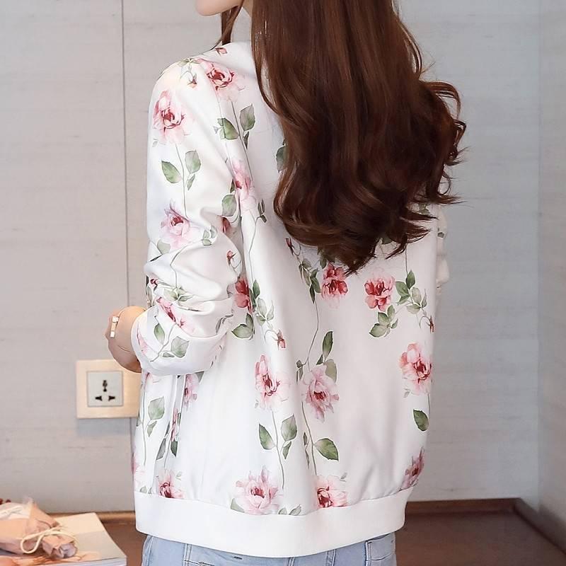 Women's Korean-Style Chiffon Sun Protection Jacket, Long Sleeve, Zipper, Printed, Loose Fit, Short Length