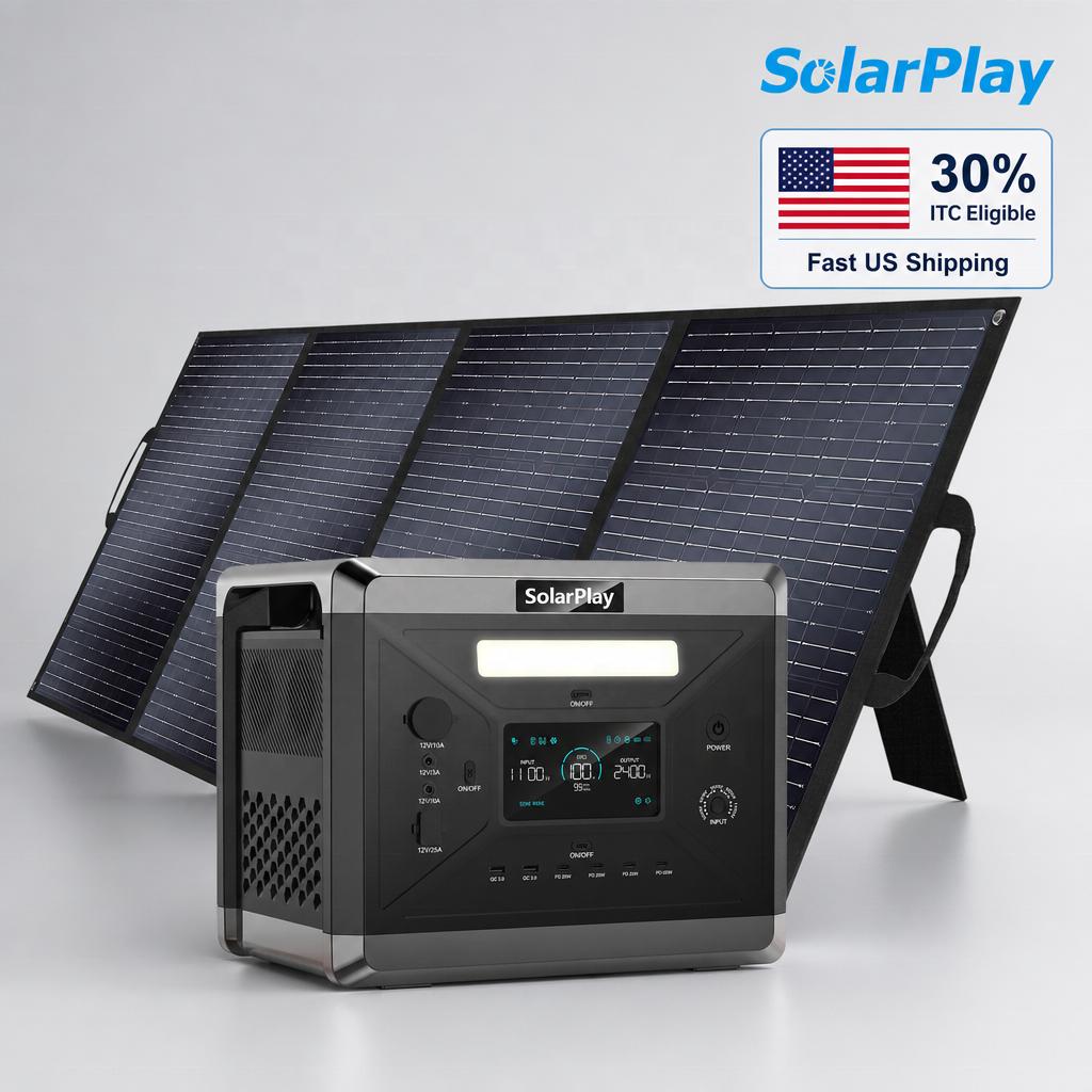 Solarplay 2400W Portable Power Station 2160Wh Solar Generator Certified Home Backup 30% ITC Eligible Kit