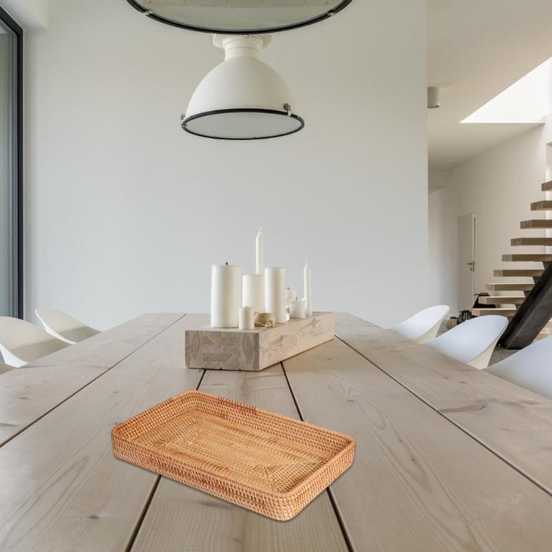 Natural Fiber Rattan Trays Set of 3 Rectangular Storage Baskets Handwoven Organizers for Coffee Table Bathroom Counter Decors