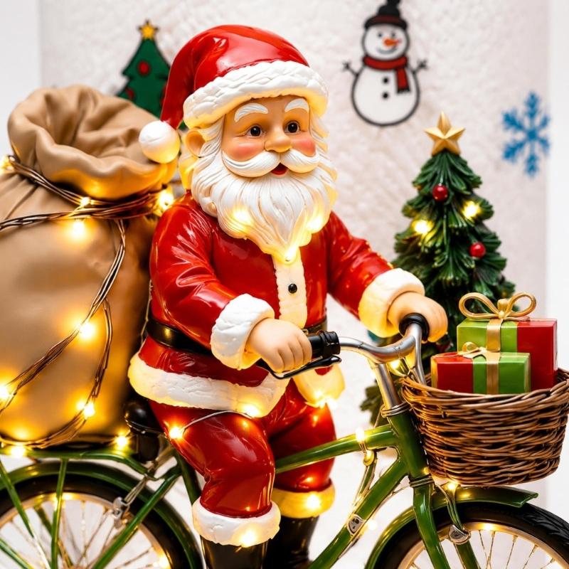 Clear Acrylic Santa Riding a Bike Paper Towel Stand, Integrated No-Assembly Construction with Colorful Christmas Artwork for Dining Tables and Party