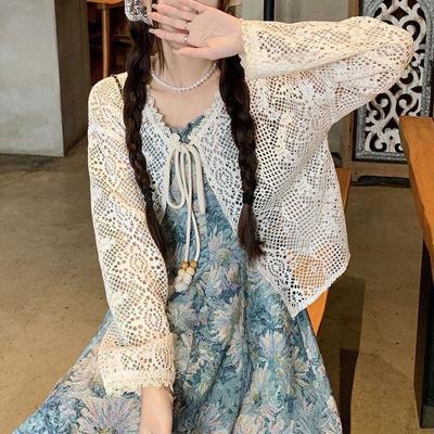 New Summer French Retro Oil Painting Floral Suspender Dress Seaside Vacation Long Skirt Two-piece Set