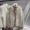 2025 Women Fur Faux Knitted Cardigan Sweater Jacket Korean Style Womens Sweaters Autumn Female Clothes Vinatge Knitwear V Neck Outfits