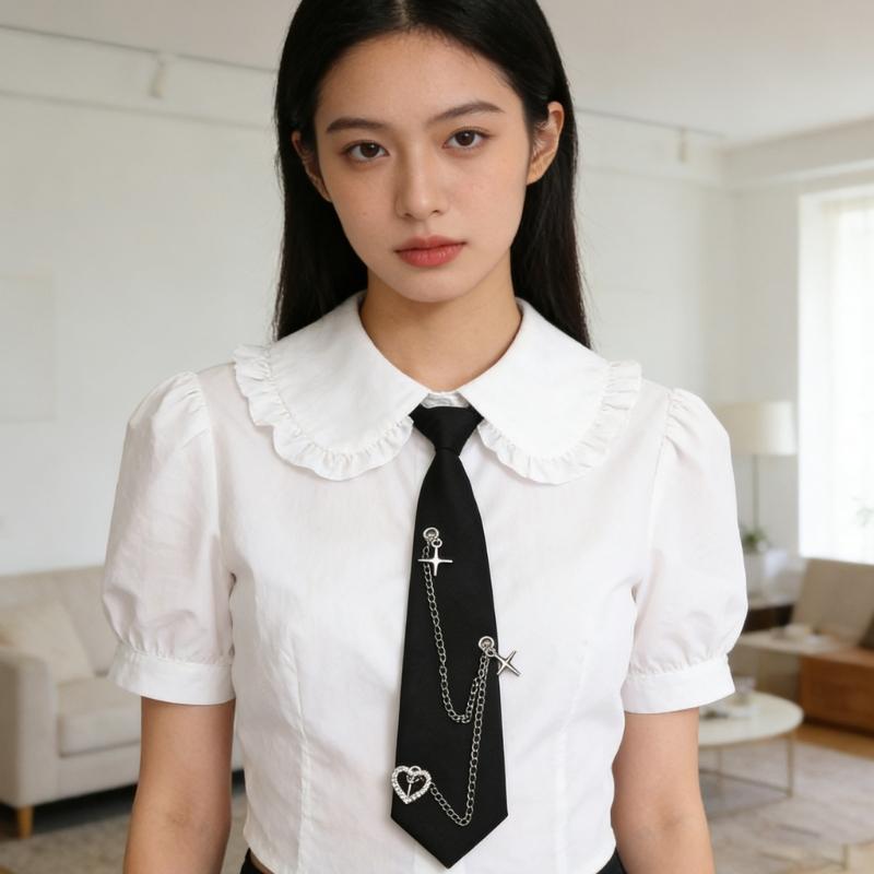 Ready Tied Metal Chain Necktie Academic Style Polyester Cloth For Students Professionals