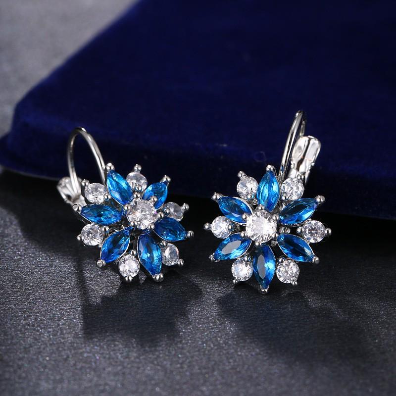 Europäische & Amerikanische Ohrklemmen: Dark Night Schmuck Bunte Blume AAA Zirkonia Ohrstecker