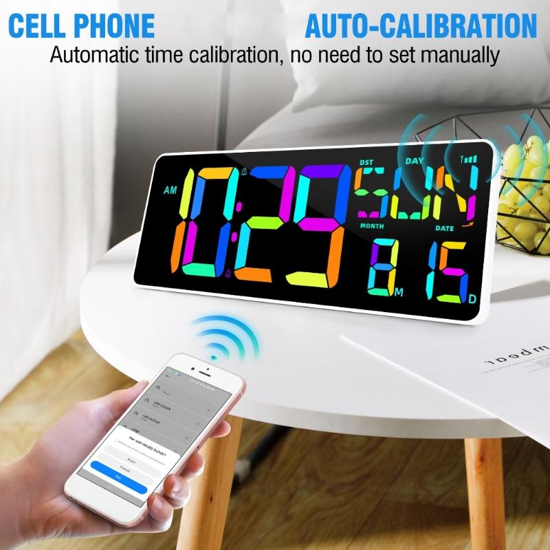 Multifunctional LED Digital Wall Clock 13inch with Remote Controls, Big Screen for Easy Viewing, Temperature and Date