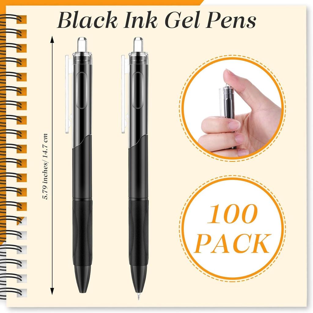 100 Pcs Gel Pens Click Pens Bulk Retractable Medium Point Ballpoint Pens Bulk Ink Pens Writing Pens with Grip for Journaling Drawing Office Business