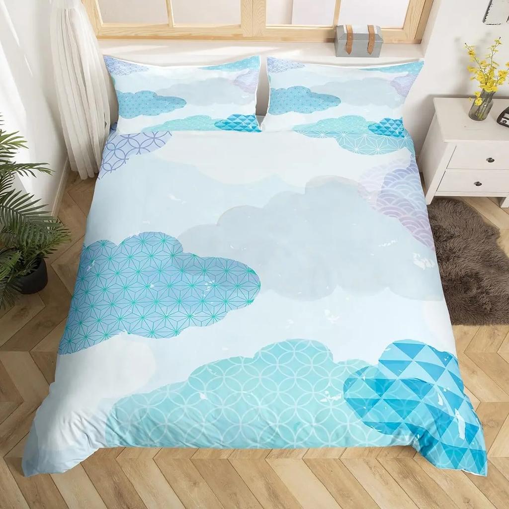 Rainbow Duvet Cover Girly Pink Cartoon Bedding Set Kids Girls Cute Clouds Crown Comforter Cover Kawaii Glitter Stars Quilt Cover
