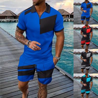 Ανδρικό Μονόχρωμο Καθημερινό Κολάρο Κοντομάνικο Σορτς Σετ Δύο Τεμαχίων