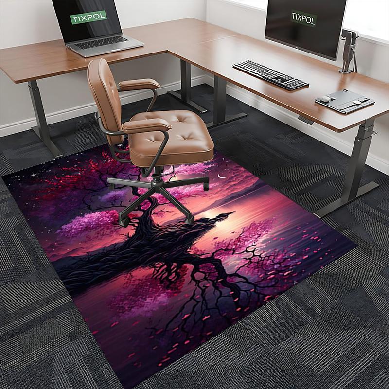 1pc Anime Cherry Blossom Tree Chair Mat - Fantasy Office Rug with Moon and Stars, Suitable for Home Decor, Game Room, Seasonal Gift.A097