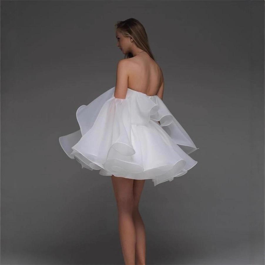 Retro shoulder French short dress white engagement new light wedding dress temperament elegant birthday dress skirt