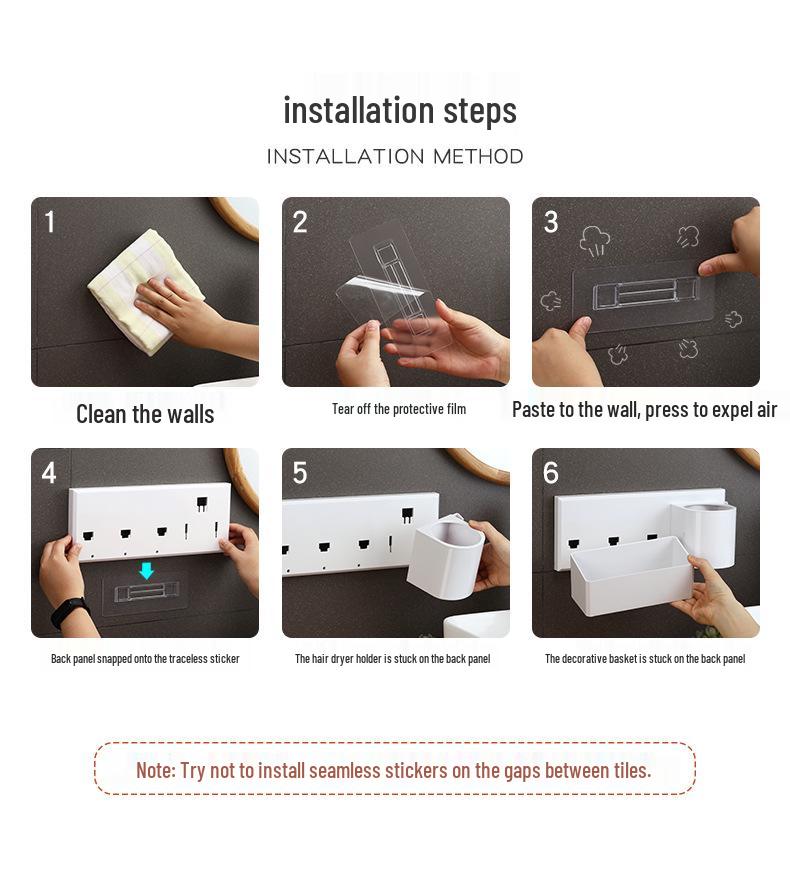 No-Drill Wall-Mounted Hair Dryer Holder with Storage Shelf