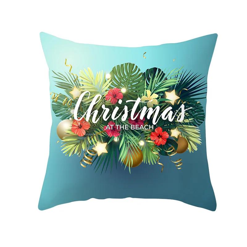 2022 Happy New Year Home Party Decor Cushion Cover Christmas Blue Snowflake Cartoon Printed Pillow Cover Xmas Pillowcase 45x45cm