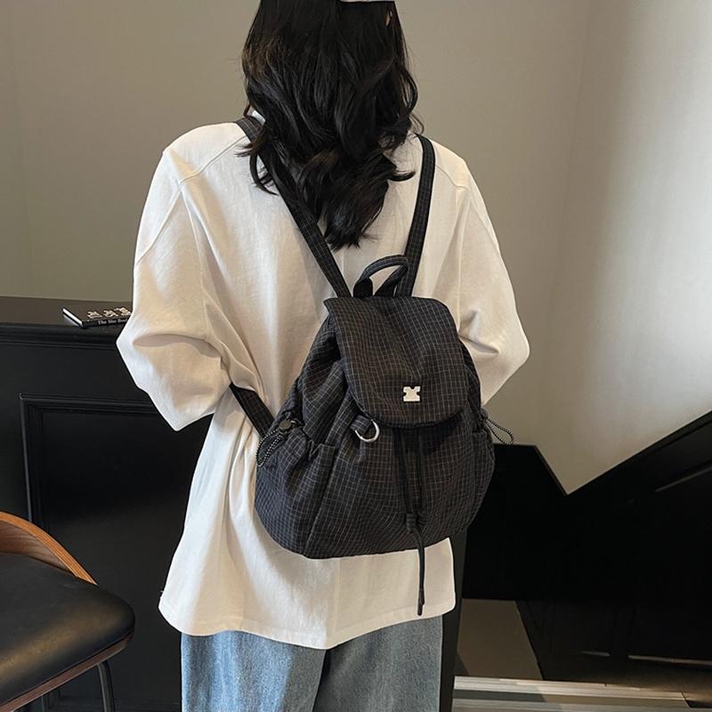 Women'S Stylish Nylon Multiple Pockets Drawstring Backpack Elegant Solid Color Student Small Shoulder Bag Work, Travel & Daily Use CLE