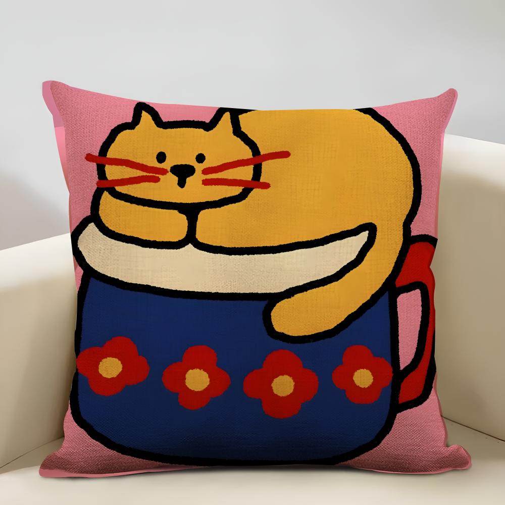 Happy Little Animals Illustrations Cushion Cover Household Decoration Linen Sofa Cushion Cover: Skin-Friendly & Breathable With