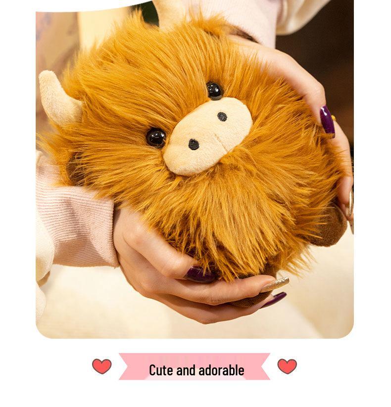 Adorable Highland Cattle Plush Doll - Round Cushion, Cartoon Ornament, Perfect Children's Birthday Gift.
