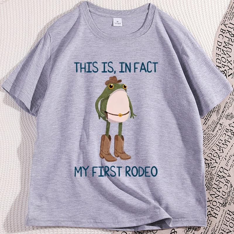 Funny Cowboy Frog with My First Rodeo Graphic T Shirts Soft Loose Cotton Short Sleeve Tshirt Comfortable High Quality Clothes