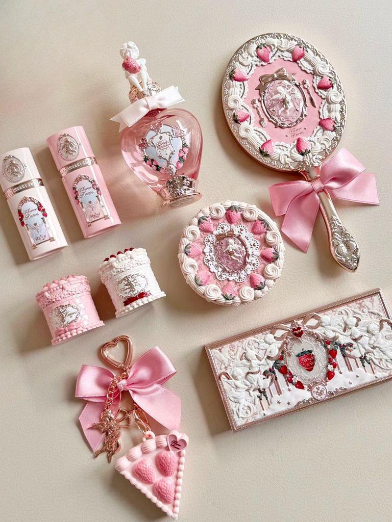 Flower Knows Strawberry Cupid Lip Cream & Blush, Eyeshadow, Perfume Handheld Mirror, and Balm Gift Set