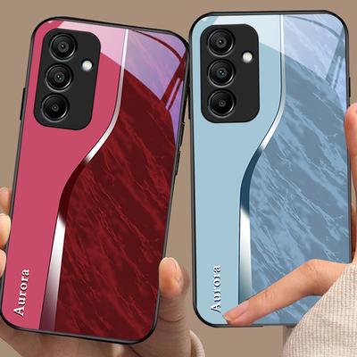 Padrão Água Roxo Para Samsung Galaxy A15 5G 54 4G 51 50 24 35 90 71 12 51 53 52S 80 22 34 Capa de Celular de Vidro Temperado Preto