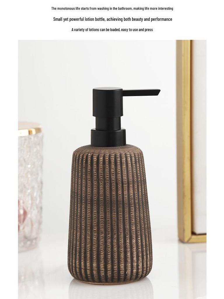 Vintage Keramik Lotionflasche mit vertikalen Streifen - 400 ml Duschgelspender für Hotel oder Zuhause.