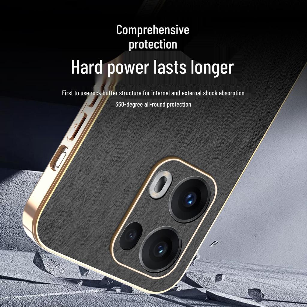 Universal OPPO FindX9 Phone Case: Electroplated Leather Texture with Gold Wire Pattern for Reno14F/Realme15/A6 Protection.