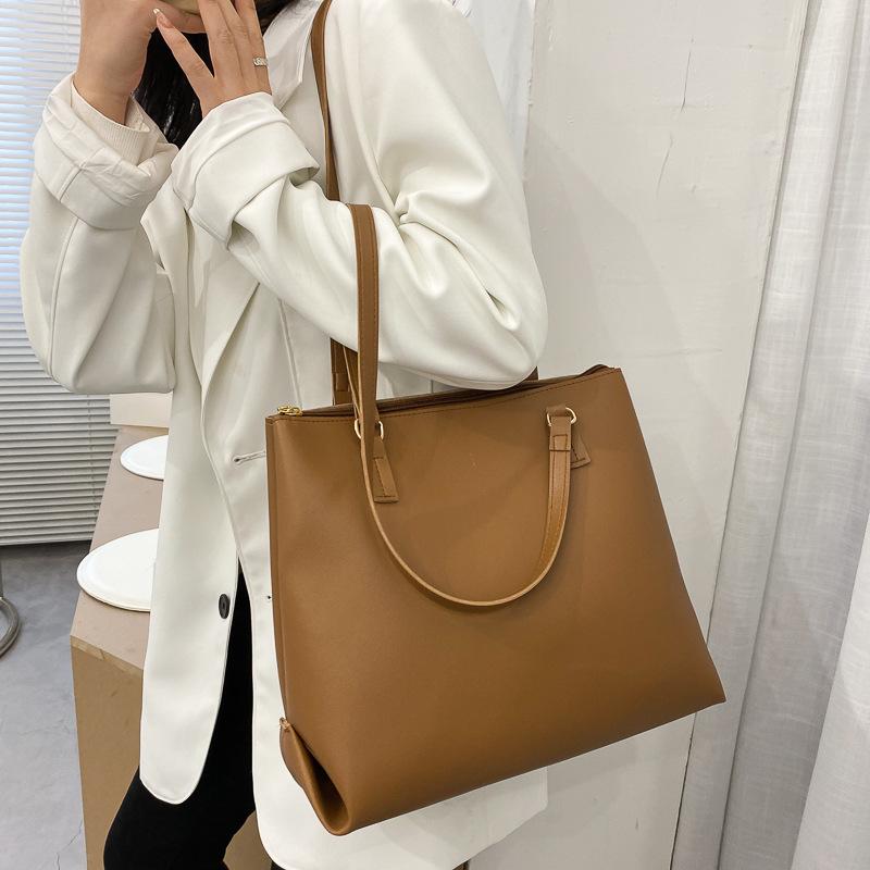 Simple Style Large Capacity Faux Leather Tote Bag for Women Solid Color Casual Shoulder Handbag