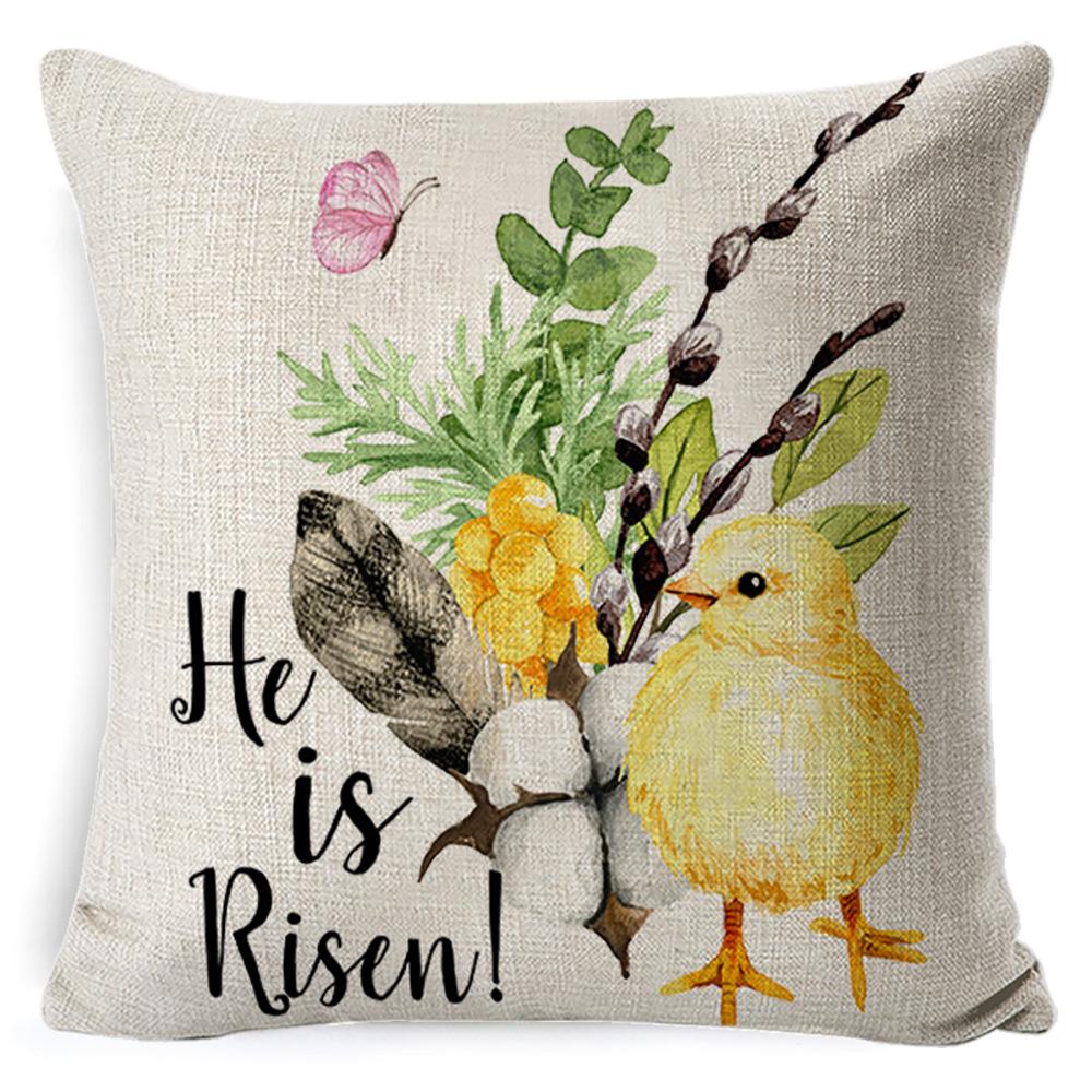 Cartoon Easter Pillow Cover Linen Watercolor Bunny Egg Home Sofa Cushion Cover