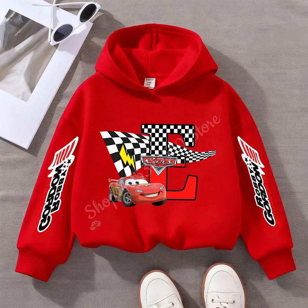 Cartoon Car Lightning McQueen Children's Pullover Hoodies Creative Anime A-Z  Letter Patterns Sweatshirt Kid Fashion Casual Top