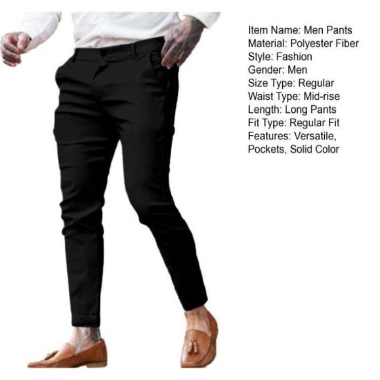 Men Pencil Pants Solid Color Long Trousers with Pockets Mid Rise Regular Fit Zipper Button Placket