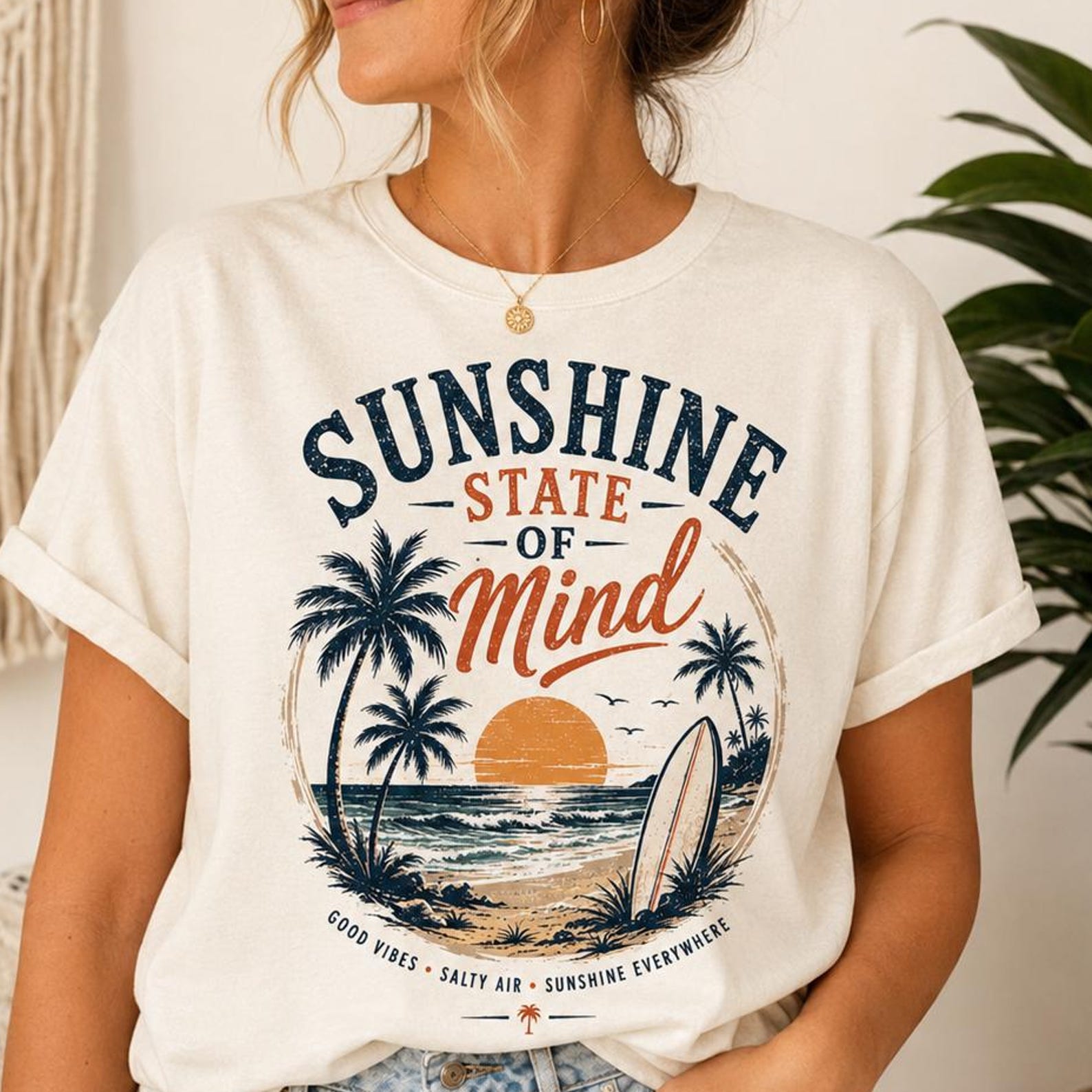 Sunshine State Of Mind Shirt, Summer Beach Tee, Coastal Vacation Shirt, Retro Beach Graphic Tee, Palm Tree Summer Shirt, Vacation Vibes S