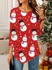 Women's Loose Round Neck Three Quarter Sleeve Tee 3D Christmas Pattern Ideal Halloween and Christmas Gift