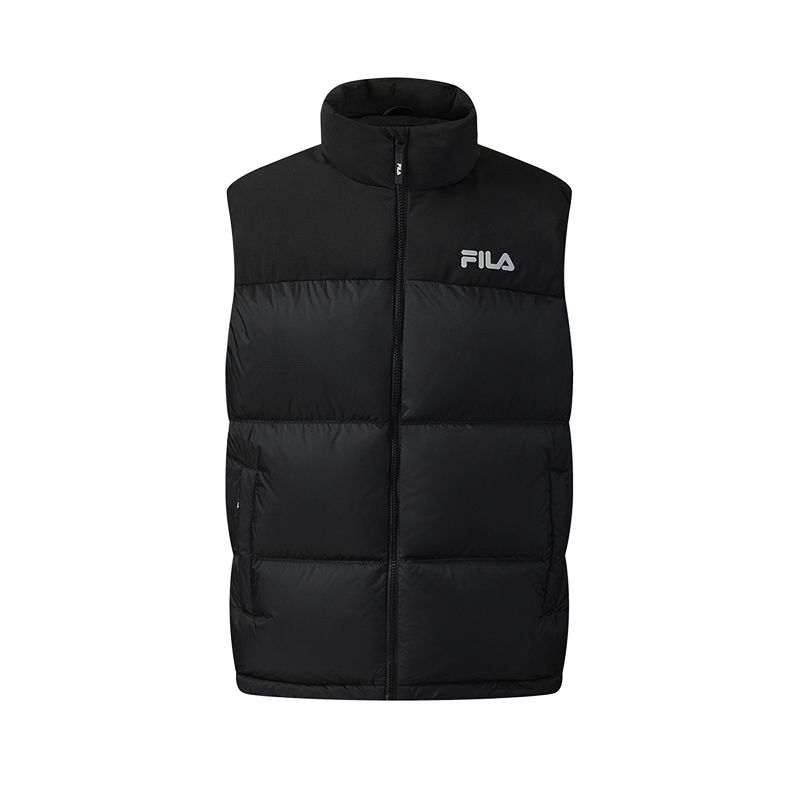 FILA Original RGB Multicolor Fashion Simple Classic Versatile Comfortable Casual Warm Zipper Stand Collar Logo Solid Color Down Vest F11M549906F-BK