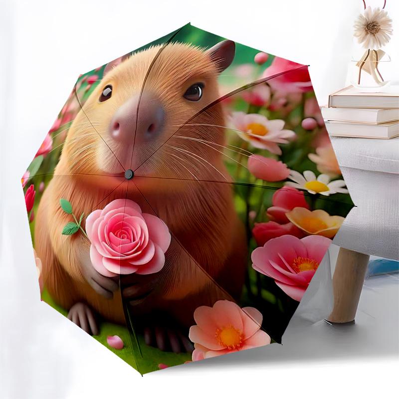 Capybara Themed Travel Umbrella-8 Ribs Automatic Opening and Closing, Portable Folding Design, Compact and Stylish Umbrella Suitable for Out
