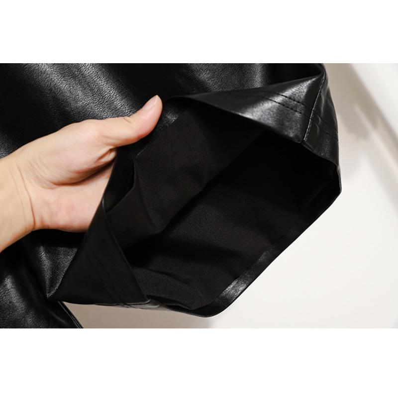 DIMANAF 2024 Plus Size PU Leather Autumn Winter Shorts Women New Black Casual Loose Wide Leg  Women Capris Pants Short Pants