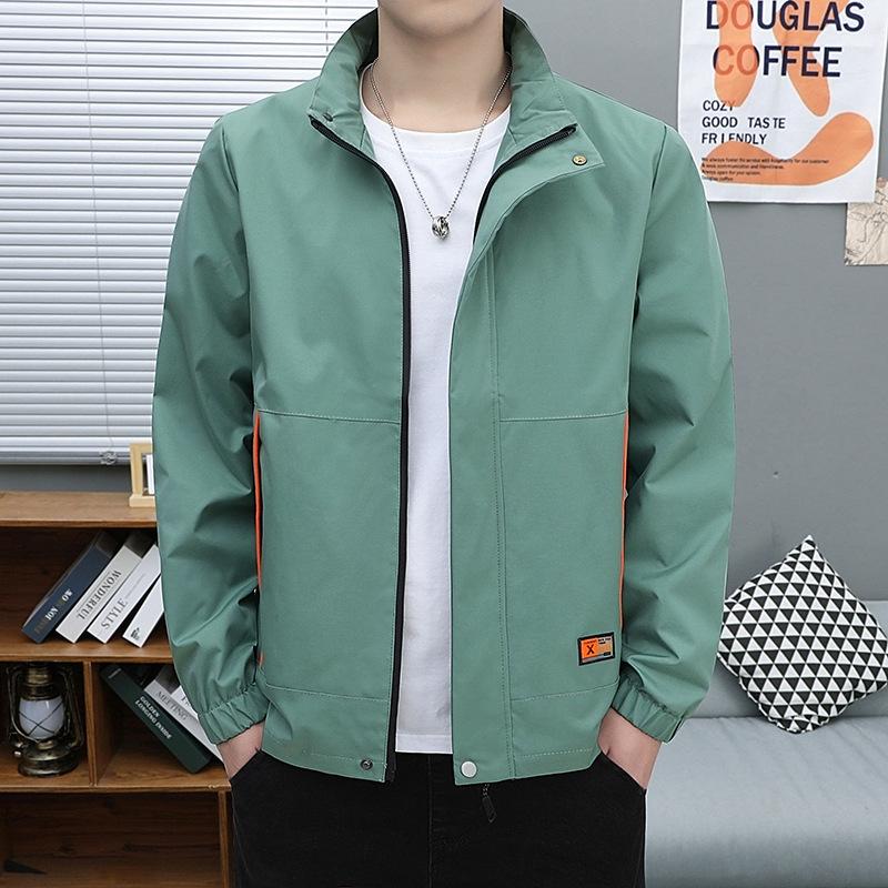 

Autumn New Trendy Brand Ins Style Versatile Stand-up Collar Zipper Cardigan Jacket Men s Fashion Men s Cool Coat 4XL зелений