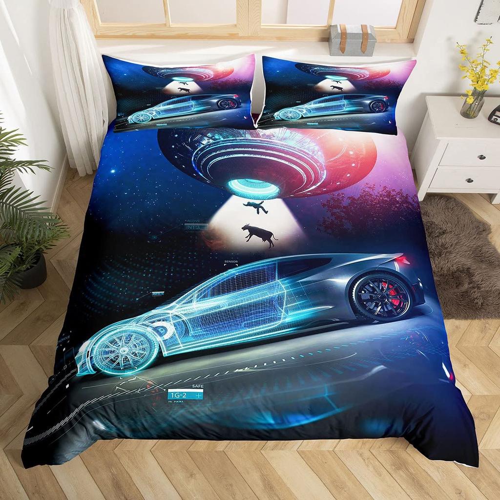 Race Car King Queen Duvet Cover Boys Extreme Sports Bedding Set 3D Cool Speedometer Quilt Cover Soft Polyester Comforter Cover