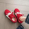Rose has the same joint inner height increase leather red casual shoes for women's new small lace-up Forrest Gump training shoes