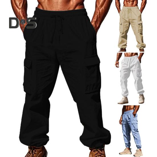 Pánské cargo kalhoty bavlněné směsové jogger kalhoty se stahovací šňůrkou v pase ležérní kalhoty s více kapsami na cestování práci každodenní nošení