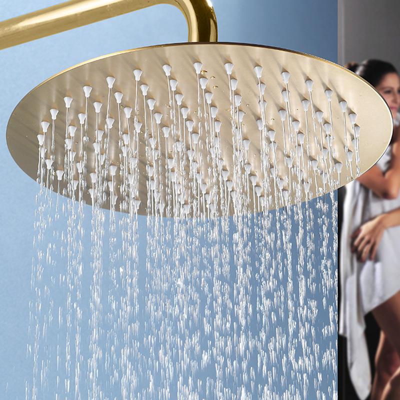 Rushed Gold Rainfall Shower Head 8"/10"/12" Inch Square Round 304 Stainless Steel Bathroom Faucet Rain Top Ceiling Showers Heads
