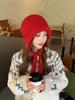 Balaclava hat women's red autumn and winter warm versatile face small solid color knitted wool ear hat